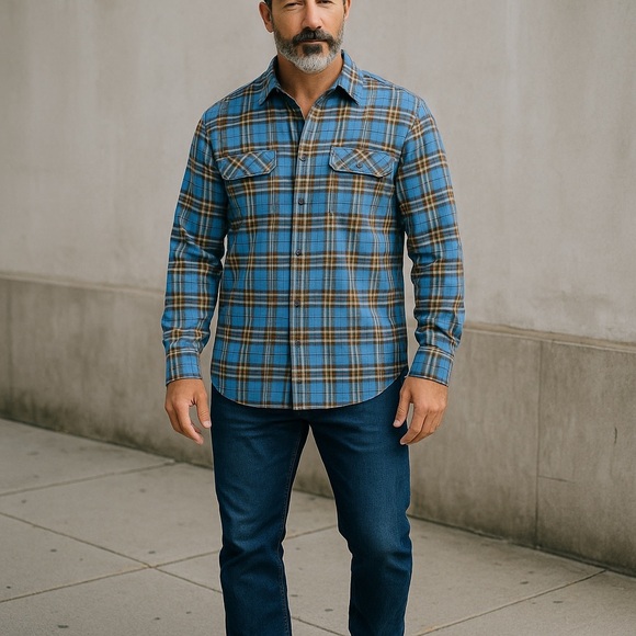 AMIRI Blue and Brown Checkered Shirt Plaid Size Large Button Down - Picture 2 of 10